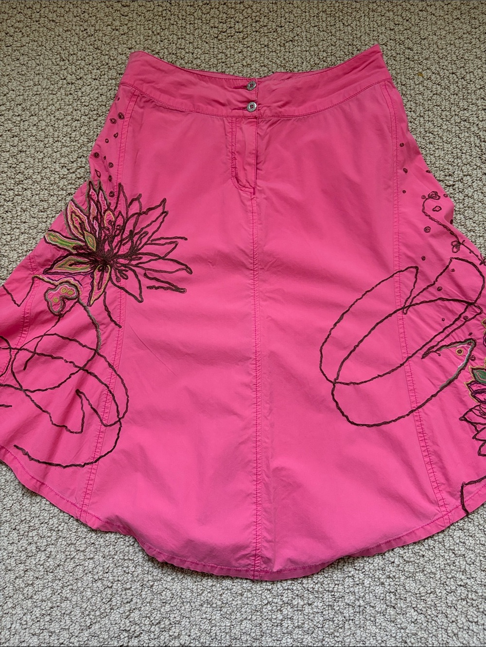 Oilily Pink A-Line Skirt with Embroidered Floral Accents